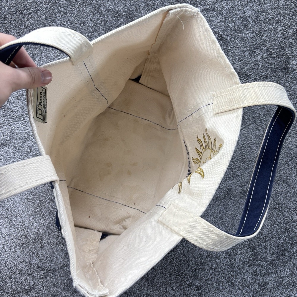 Vintage L.L.Bean Boat And Tote Bag Medium White Blue USA Made El Mirador Sun - Picture 5 of 11